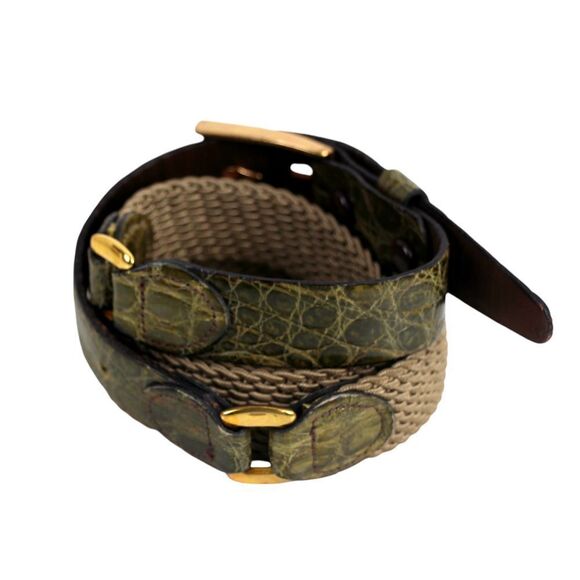 VTG GREEN ALLIGATOR CALFSKIN BEIGE ELASTIC 1"Wd CASUAL DRESS BELT Sz 40 (B36 - Picture 3 of 15